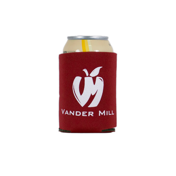 Vander Mill 12oz can coozie featuring the white Vander Mill logo on the front