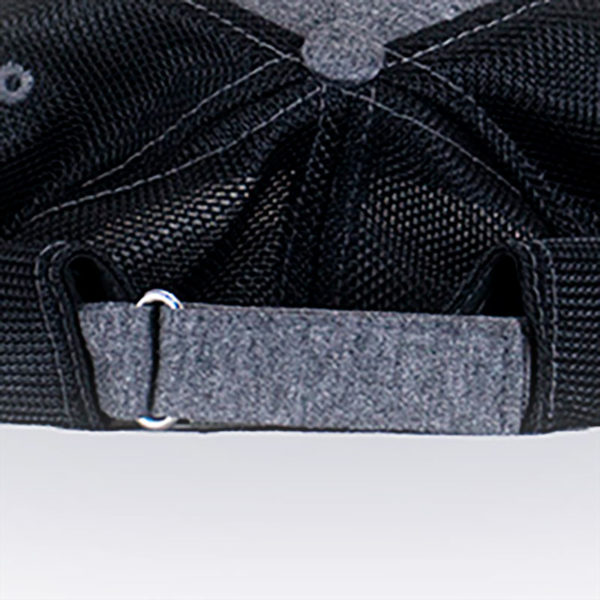 Back view of the Vander Mill jersey hat showing a detail view of the strong Velcro sizing strap