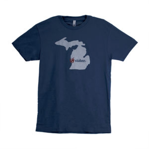 Slate colored t-shirt with a michigan map and the Vander Mill logo with the word "cider" over West Michigan