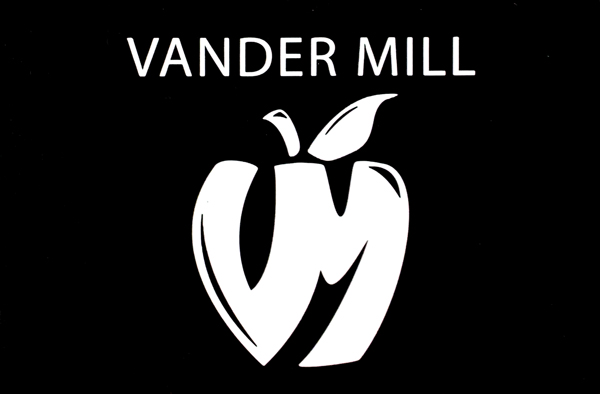 Front of Vander Mill's gift card, black with white apple logo and the words, "Vander Mill" in caps at the top