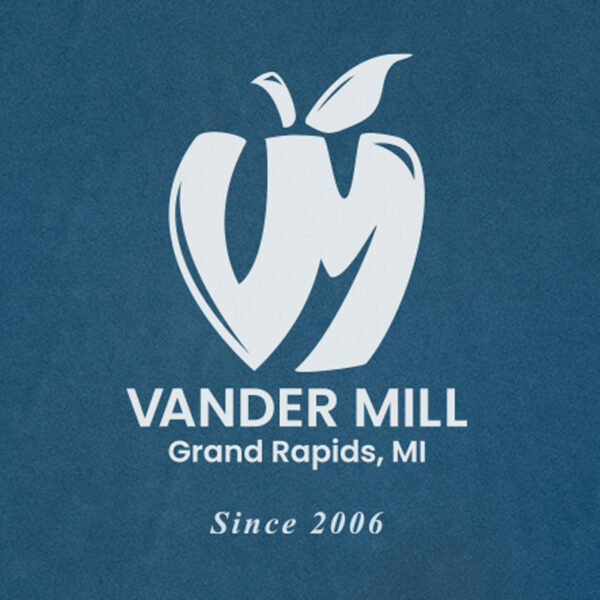 Back of the Vander Mill apple blossom t-shirt, Vander Mill apple logo with Grand Rapids, MI and Since 2006